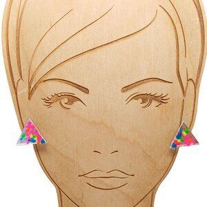 Vintage Triangle Resin Confetti Mirror Earrings with Bright Neon Splatter Accent